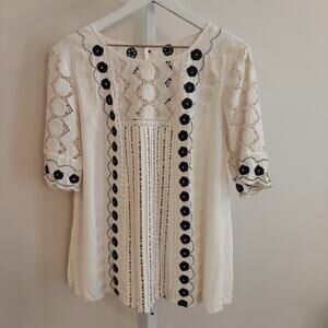 No Tags Anthro Floreat Veille Peasant Top Boho Cream Tunic‎ Blouse Embroidered